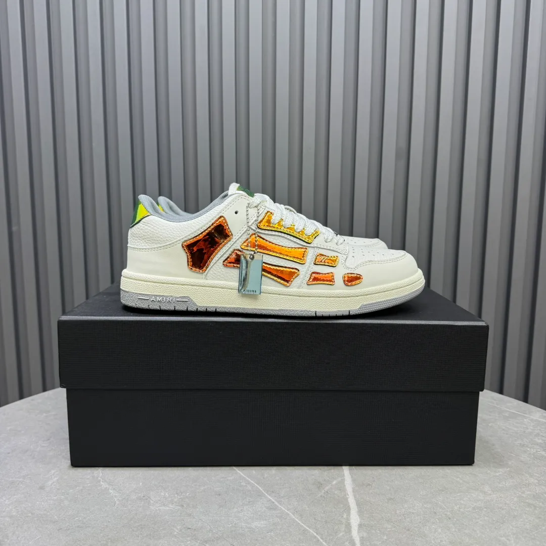 Men's men's shoes 💰600 AMIRI high street sneakers with bone sports shoes, toe layer cowhide upper, upper side bones, hand-stitched, good three-dimensional effect, customized metal LOGO, size 38-45 46